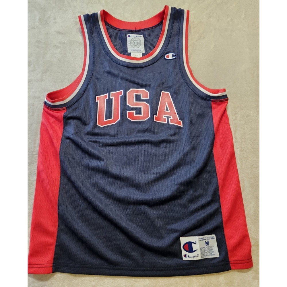 Champion USA Basketball Jersey Men's Medium Navy‎ Red #9 Mesh Heritage Tradition